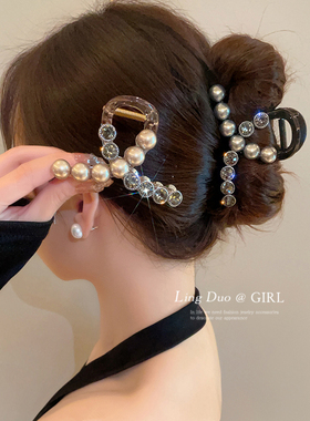 轻奢气质闪钻灰色鲨鱼夹精致简约抓夹后脑勺发抓优雅盘发头饰发卡