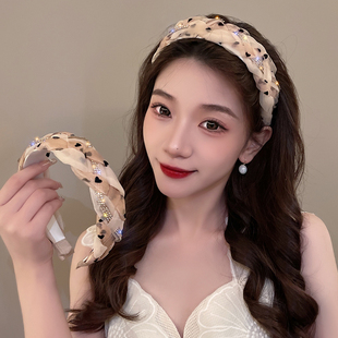 法式 超闪钻条麻花辫压发捆气质高颅顶头饰 宽边欧根纱夏天发箍女款