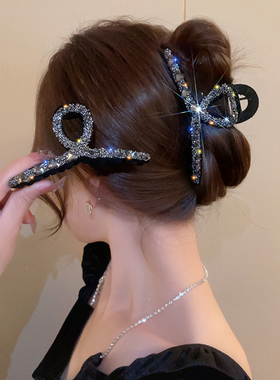 复古精致满钻发夹女后脑勺优雅黑色鲨鱼夹ins网红高级感大号抓夹