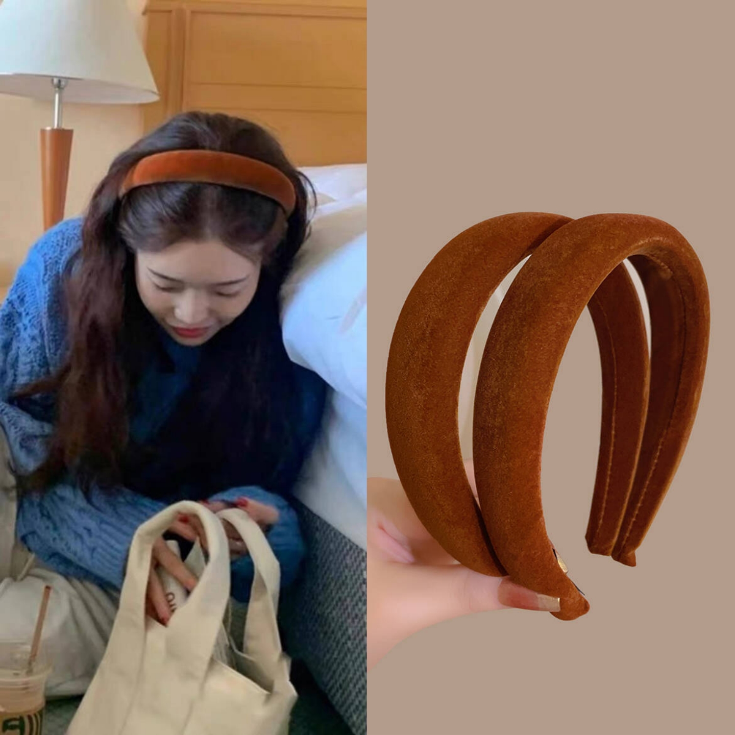 高圆圆同款南瓜橘丝绒发箍