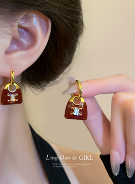 安可拉红色包包耳圈耳环女轻奢高级感小众设计复古秋冬耳扣耳饰品