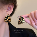 黑金斑马纹复古耳钉女轻奢高级感夸张大耳环2025新款 秋冬耳饰 爆款