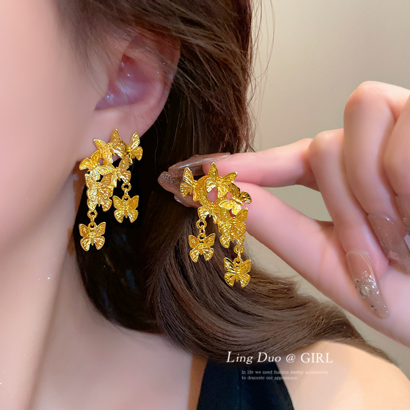 群蝶飞舞金色耳环2025年新款轻奢小众设计感独特耳饰高级感耳钉女,饰品/流行首饰/时尚饰品新,耳钉,淘宝优惠券,粉丝福利购,淘宝优惠卷