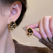 秋冬美拉德法式 气质豹纹不规则几何耳钉独特马毛绒斑点耳环耳饰品