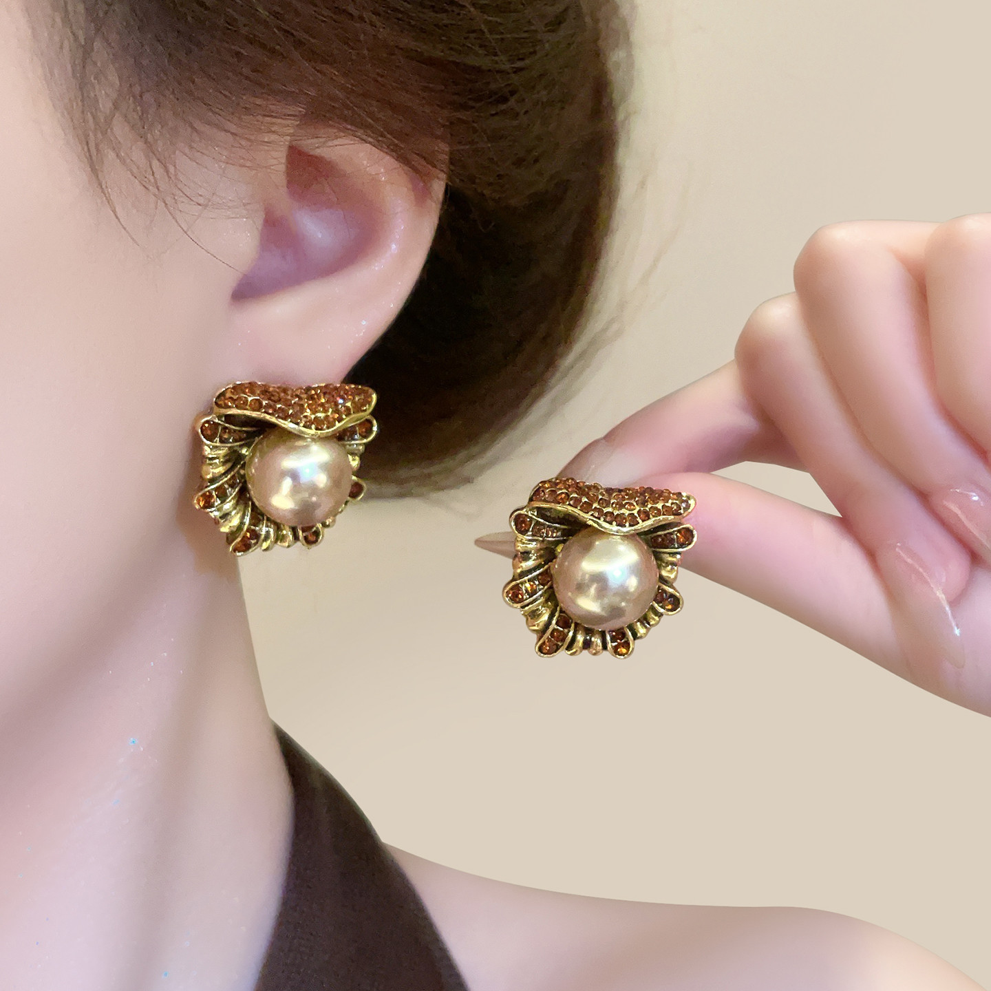 复古珍珠耳钉高级感vintage