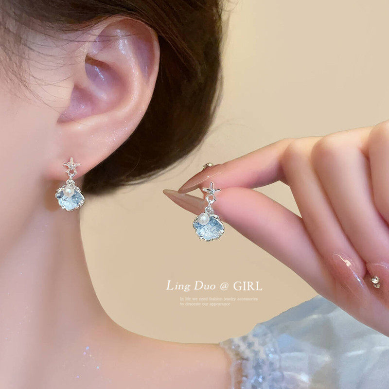 碎冰蓝贝壳仿珍珠耳环女轻奢高级感精致海星耳钉小众设计夏季耳饰,饰品/流行首饰/时尚饰品新,耳环,淘宝优惠券,粉丝福利购,淘宝优惠卷