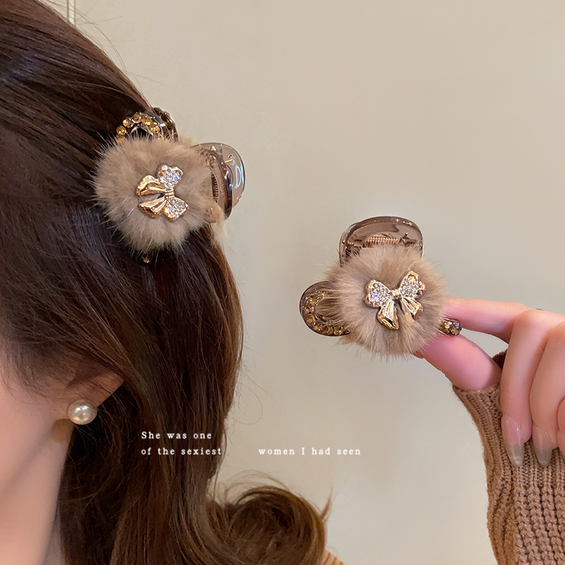 日韩树脂材质毛毛蝴蝶结发夹抓夹