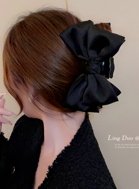 黑色双面蝴蝶结抓夹鲨鱼夹大号高级感盘发发夹后脑勺头饰发饰发抓