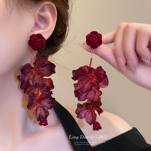 日韩夸张玫瑰花耳钉女
