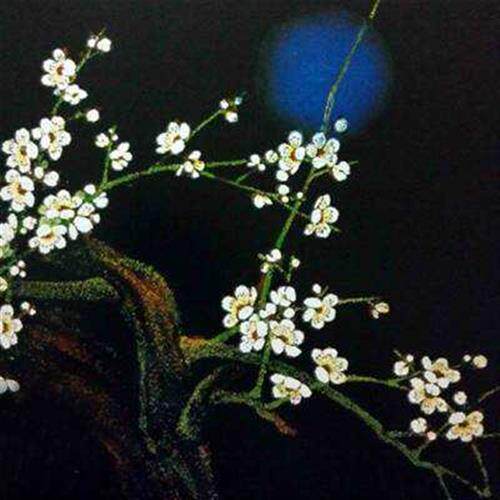 手工蛋壳镶嵌月下梅花精品漆画客厅玄关挂画展览展示创作画热卖.