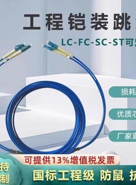 网立方铠装光纤跳线sc抗拉防水双芯工程防鼠3/5/8/10/20/50米sc转lc单模尾纤跳线fc万兆多模光钎2芯4芯电信级