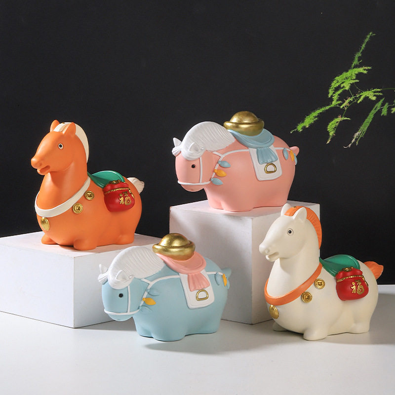 马年本命年国潮吉祥物桌面摆件树脂胖马摆设解压工位电脑桌装饰品