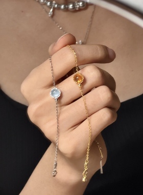 ERSHI尔时｜同辉 黄水晶海蓝宝简约通勤手链s925银可调节叠戴礼物