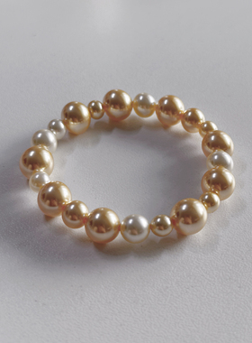 ERSHI尔时｜南洋 原创设计简约通勤浅金珍珠s925银弹力手链手串