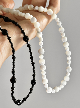 ERSHI尔时｜黑尖晶马蹄螺白水晶925银项链chocker叠戴百搭可调节