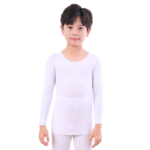 儿童白色打底衣紧身男童纯白色上衣长袖T恤舞蹈打底衫演出内衣