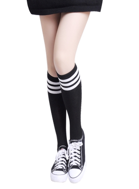 三条杠女童过膝中筒袜