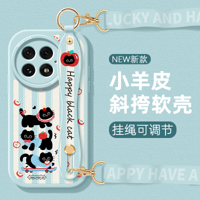 简约适用一加13手机壳蛮腰带挂绳一加ace3pro女款斜挎1+12可爱黑猫ace2v轻奢卡通1+11防摔保护套硅胶可背全包