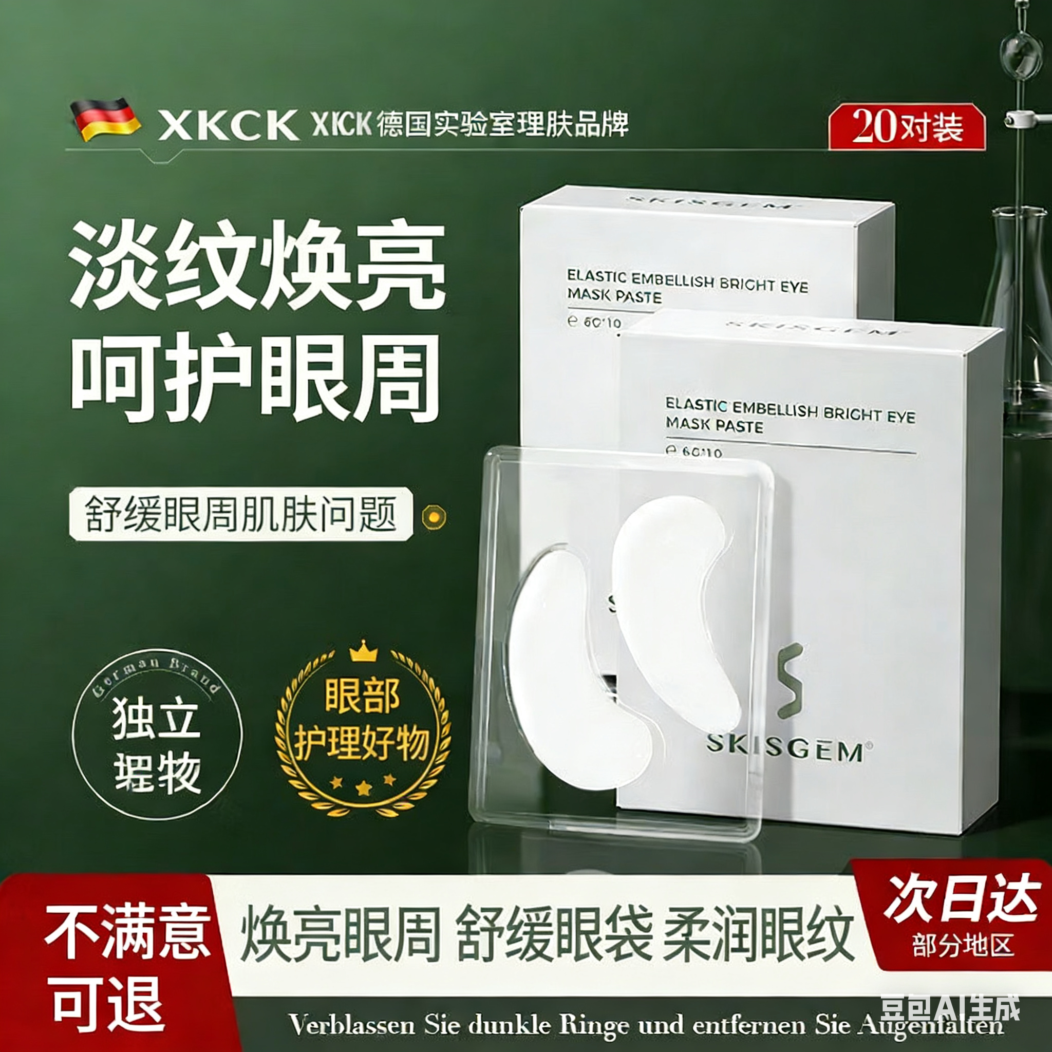 SKISGEM德国进口眼膜贴淡化黑眼圈细纹眼袋眼纹抗皱紧致神器男女