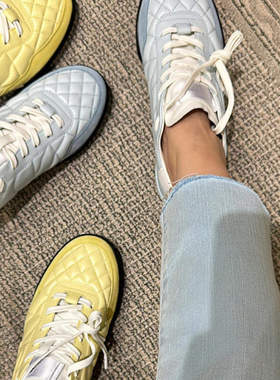 cocy菱格运动鞋2025新款春夏系带网球鞋银色休闲鞋红色黄色德训鞋