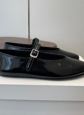 cocy法式复古风玛丽珍鞋女黑色真皮浅口一字扣平底舒适百搭单鞋