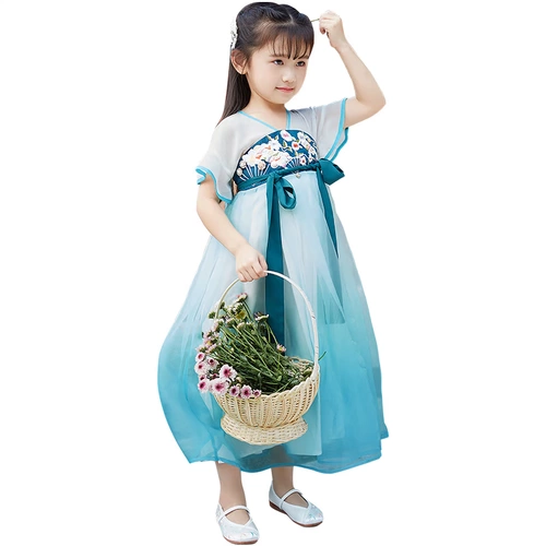 Оригинальная летняя юбка, детское ханьфу, платье, китайский стиль, короткий рукав