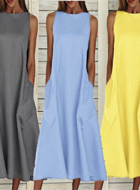 Plus-size casual pocket women dress S-5XL ladies Loose skirt