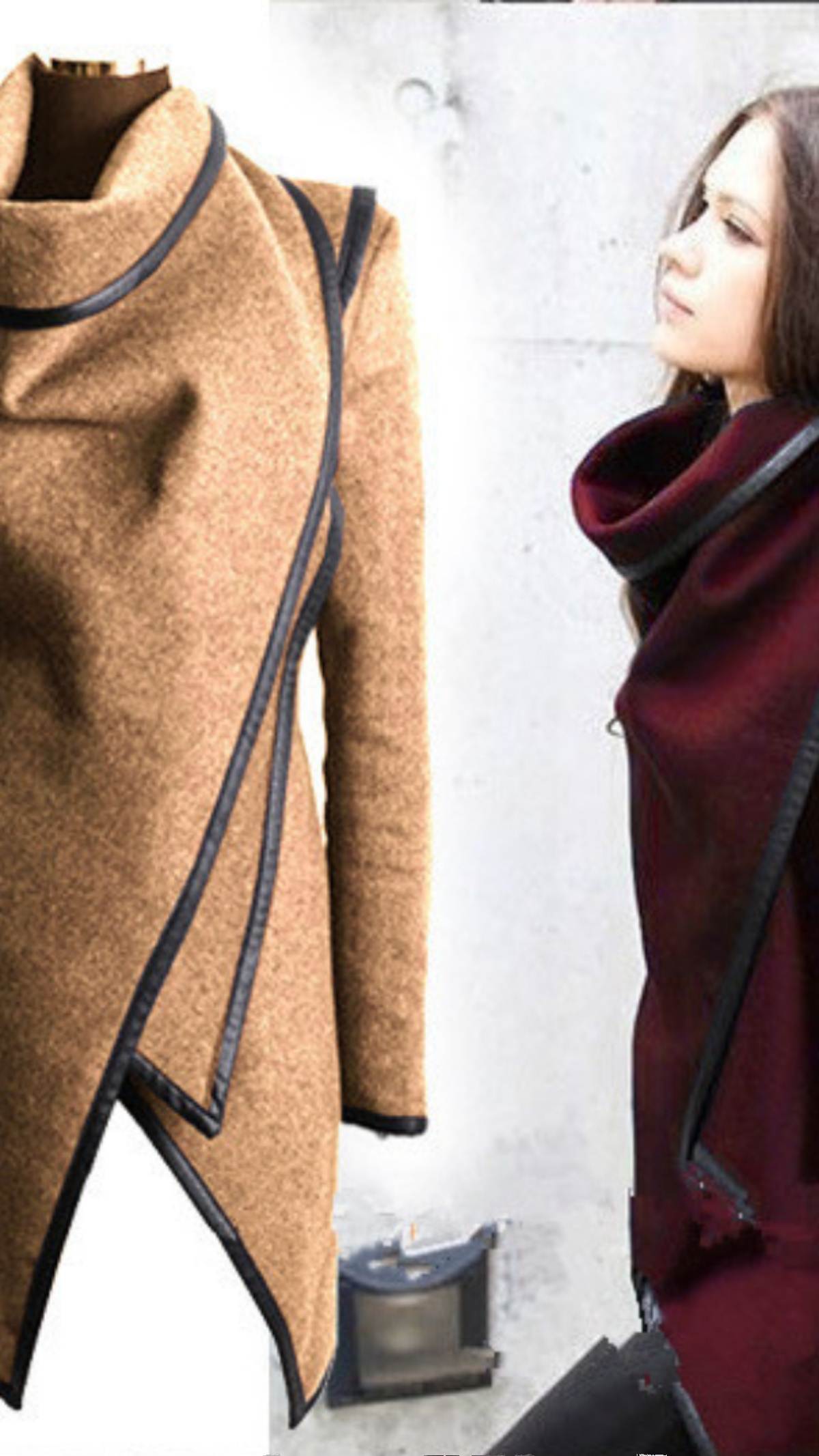 春秋冬新款速卖通ebay欧美风英伦修身气质中长毛呢大衣风衣外套女