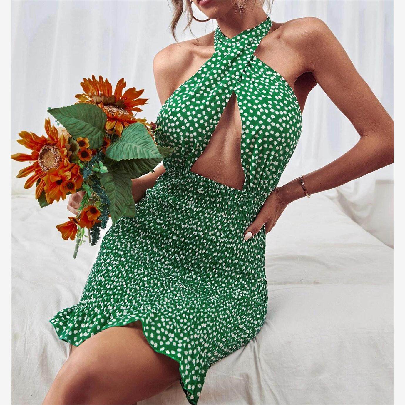 Halter Mini Sheath Dress Party Ladies Cutout Front Dress