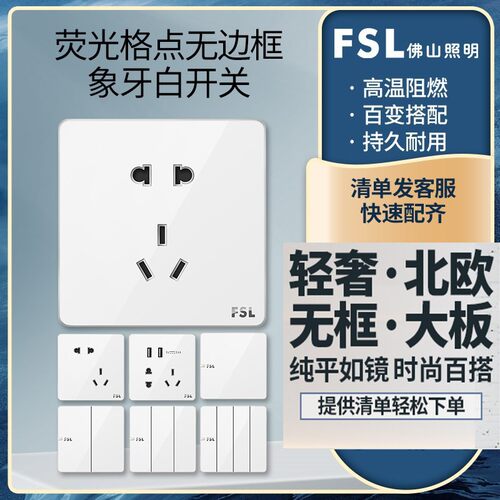 佛山照明开关插座大翘板白色