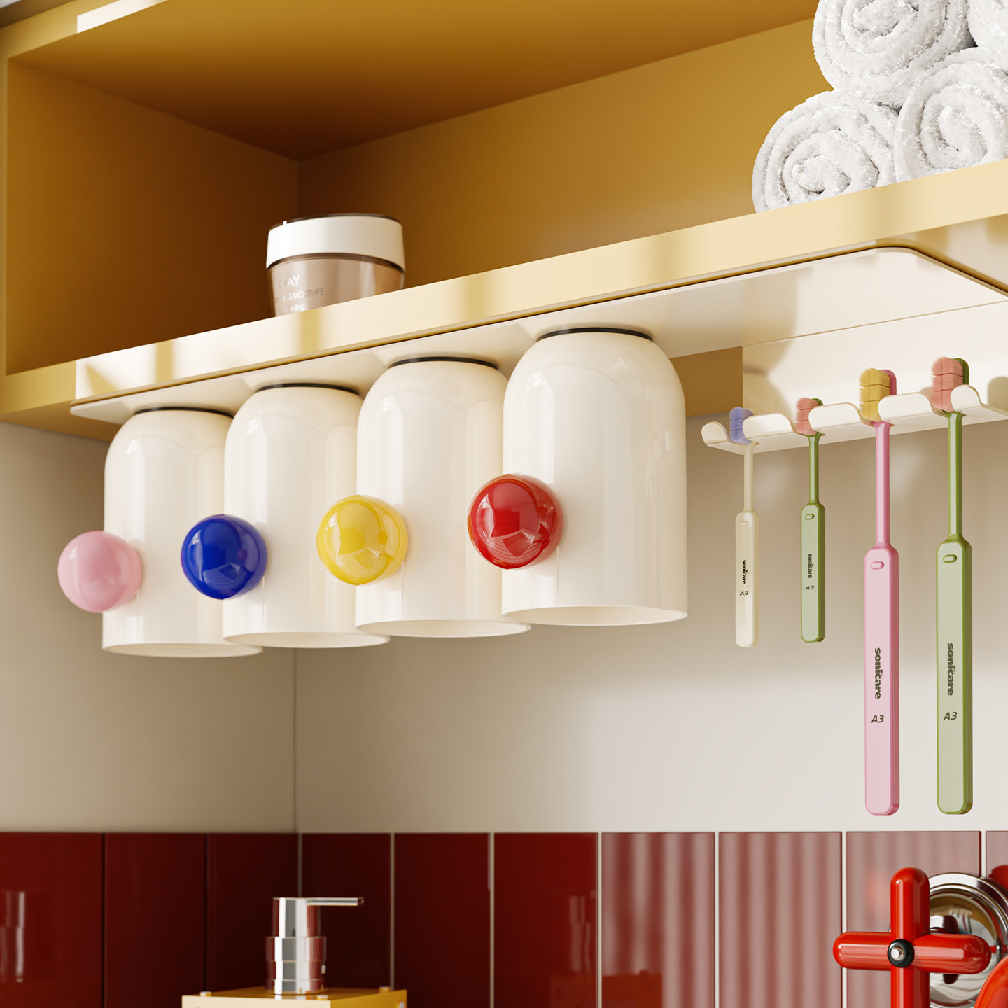 镜柜下牙刷架磁吸倒挂洗漱口杯牙刷牙杯挂架壁挂式电动牙刷置物架