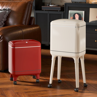 垃圾桶客厅家用2026新款轻奢高档厨房高脚高颜值免弯腰带轮可移动