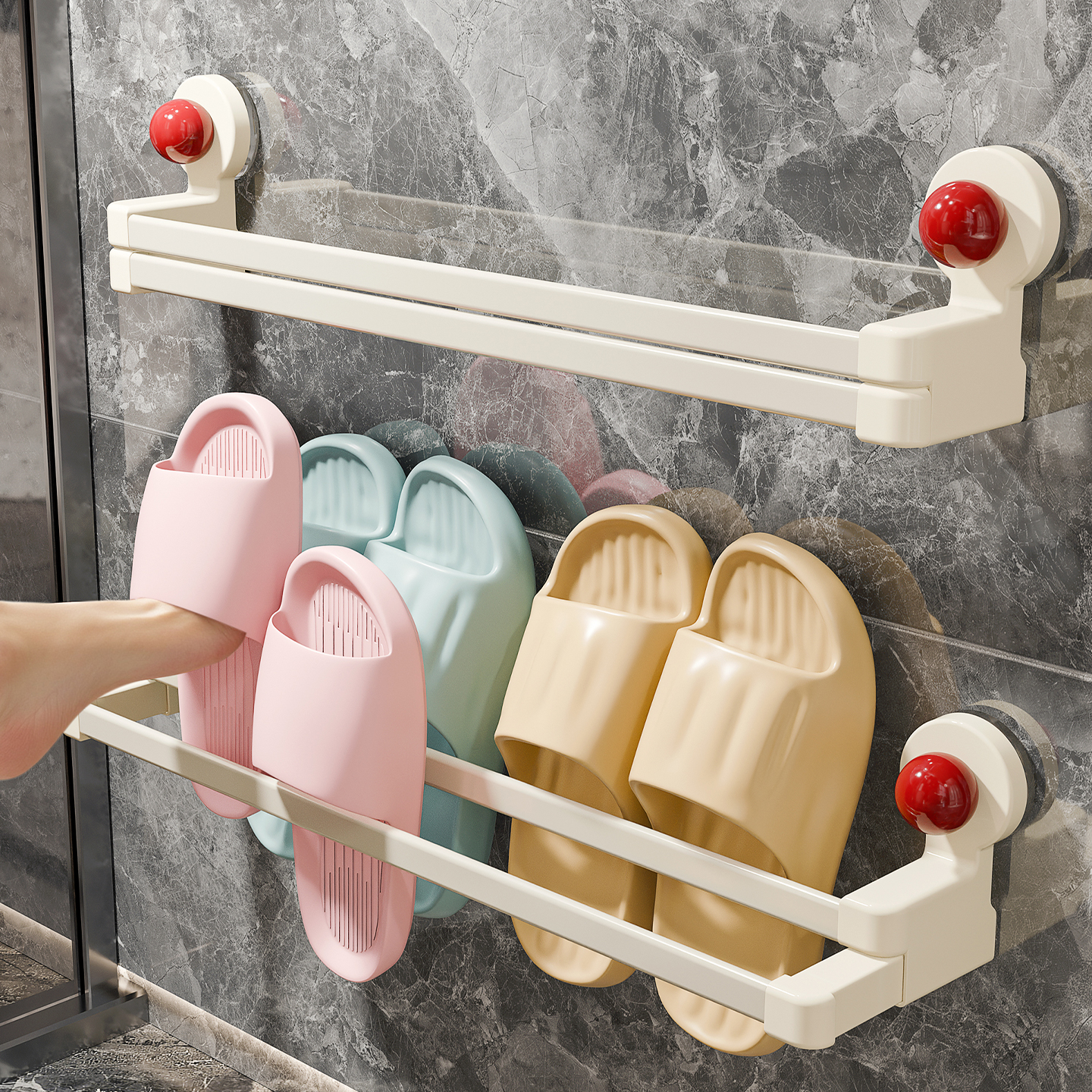 【2025新款】吸盘伸缩双层拖鞋架