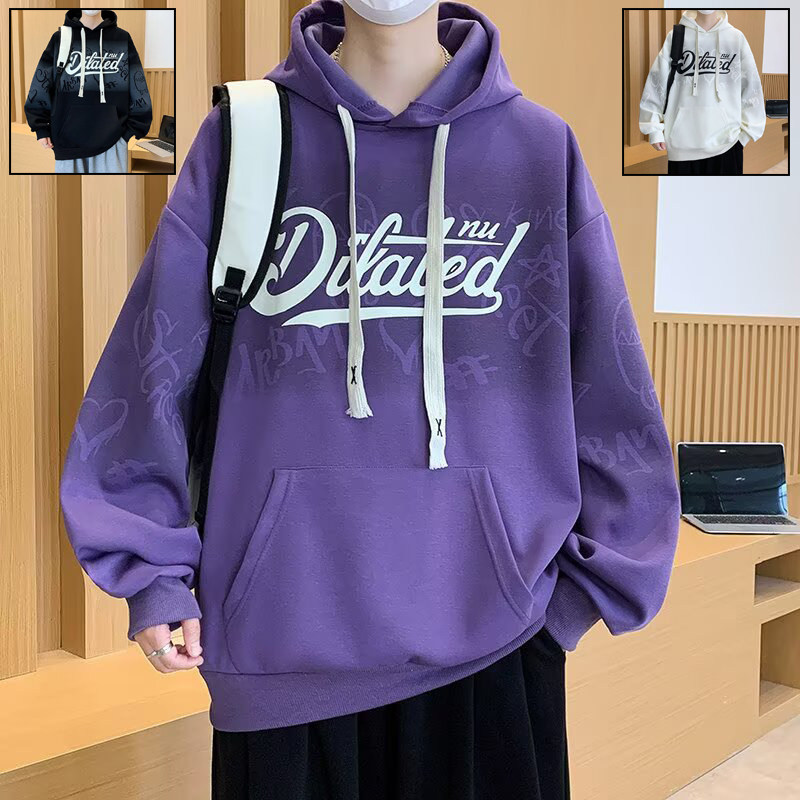 秋季美式时尚潮流字母涂鸦卫衣男女设计感小众重磅情侣装连帽外套