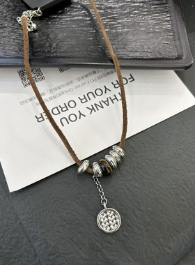 复古美拉德虎眼石项链小众设计复古皮绳串珠款时尚百搭网红装饰品