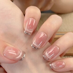 手工穿戴甲短款学生党夏季裸色千金感美甲贴片法式溜边显白指甲片