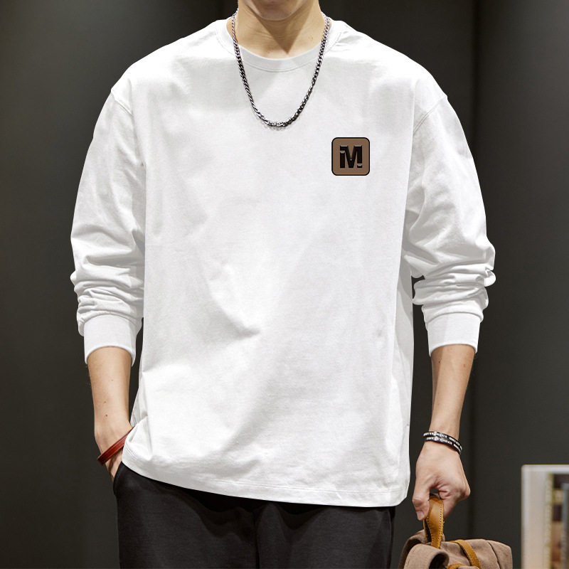 长袖t恤男春秋款日系简约潮牌重磅打底衫潮流宽松纯棉圆领ins