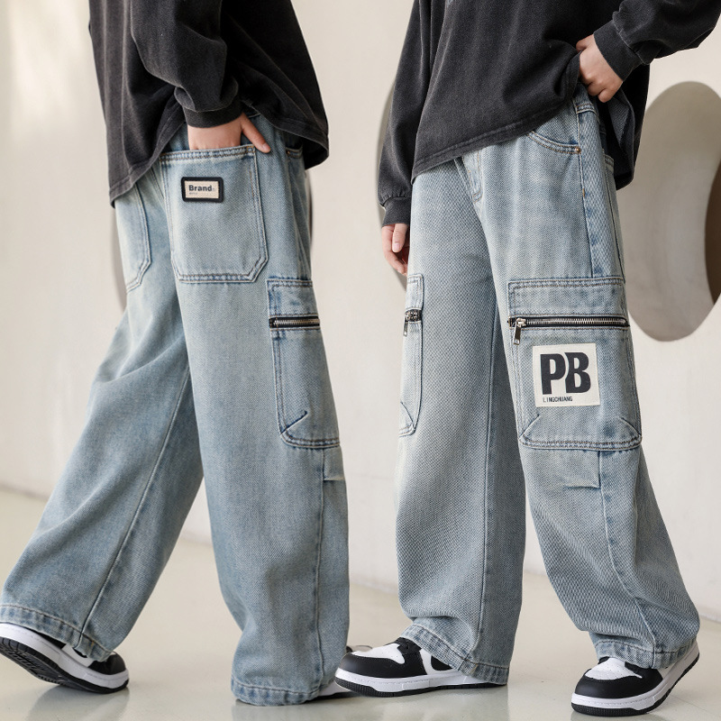 男童牛仔长裤春秋装初中生大童工装裤2025新款儿童秋季宽松裤子
