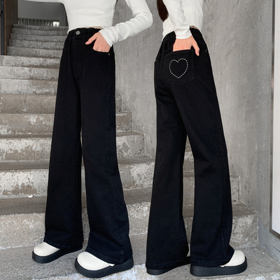 女童牛仔喇叭裤春秋中大童2025新款初中生显瘦裤子儿童秋装休闲裤