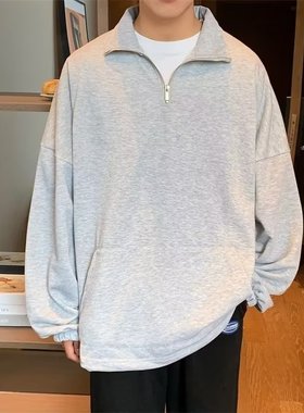 日系复古休闲半高领拉链卫衣男oersize秋冬内搭叠穿上衣潮牌ins