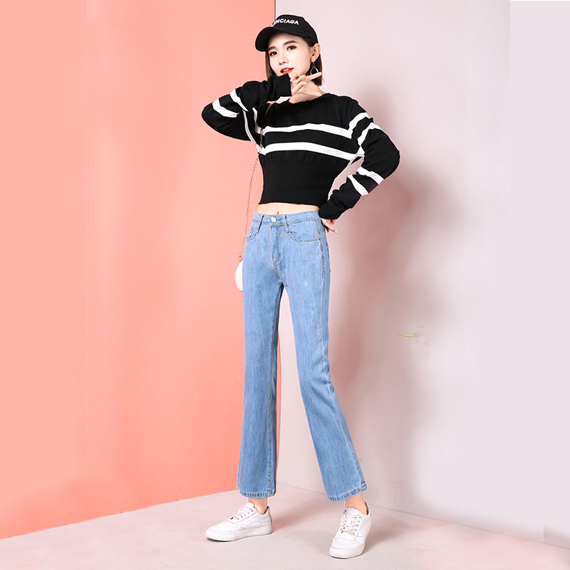 夏季薄款牛仔喇叭裤女2019新款阔腿宽松高腰显瘦直筒九分微喇裤子在类目 女装/女士精品, 牛仔裤中 - 来自Buy2taobao.com提供专业的淘宝代购服务