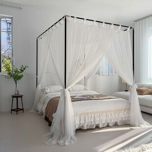 新款蚊帐落地高级感轻奢宫廷蚊帐家用卧室三开门睡帐四季款防蚊虫