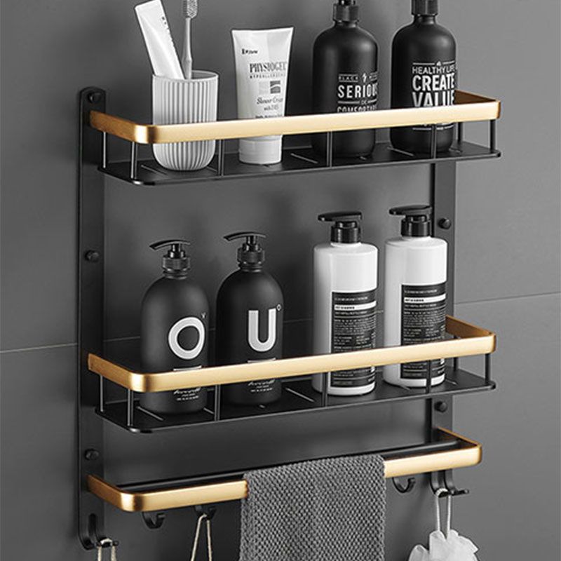 黑金色浴室置物架免打孔太空铝卫生间毛巾架双层洗澡间卫浴壁挂架