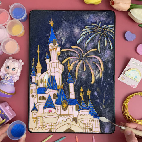 diy手工掐丝珐琅画迪士尼城堡材料包治愈减压摆件自制礼物送女生