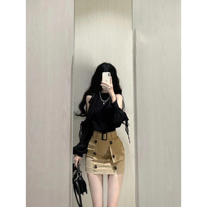 套装女2025夏季新款法式露肩长袖衬衫设计感上衣高腰显瘦半身裙潮,女装/女士精品,职业女裙套装,淘宝优惠券,粉丝福利购,淘宝优惠卷