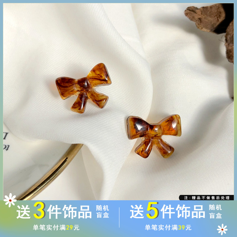 S925银针气质蝴蝶结耳钉复古港风