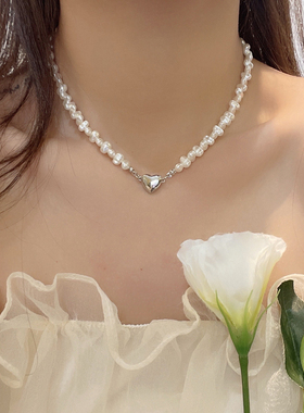 韩国ins风不规则异形珍珠项链女复古优雅爱心颈链甜酷锁骨链2461