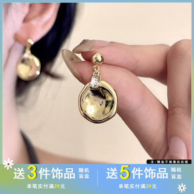 觅韩S925银针气质金属风几何耳钉简约时尚高级感耳坠小众耳饰7715