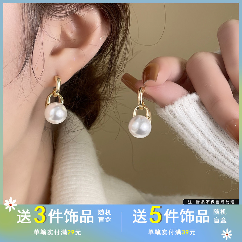 觅韩S925银针复古简约设计珍珠耳钉优雅淑女耳环ins风耳饰品6169