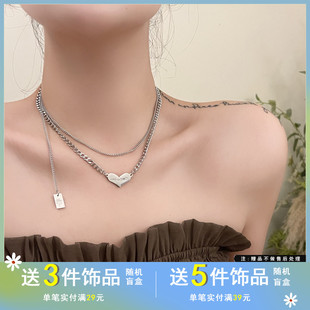 觅韩韩国个性甜酷爱心钛钢项链气质双层小众颈链新潮款锁骨链7221